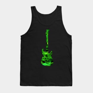 Green Flame Guitar Silhouette on Black Tank Top